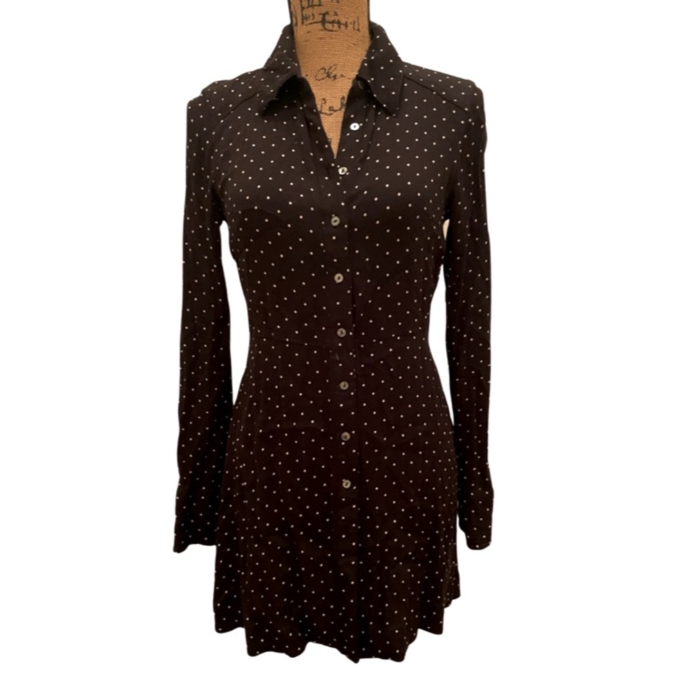 Free People Black w/ White Polkadots Shirt Mini Dress size Small